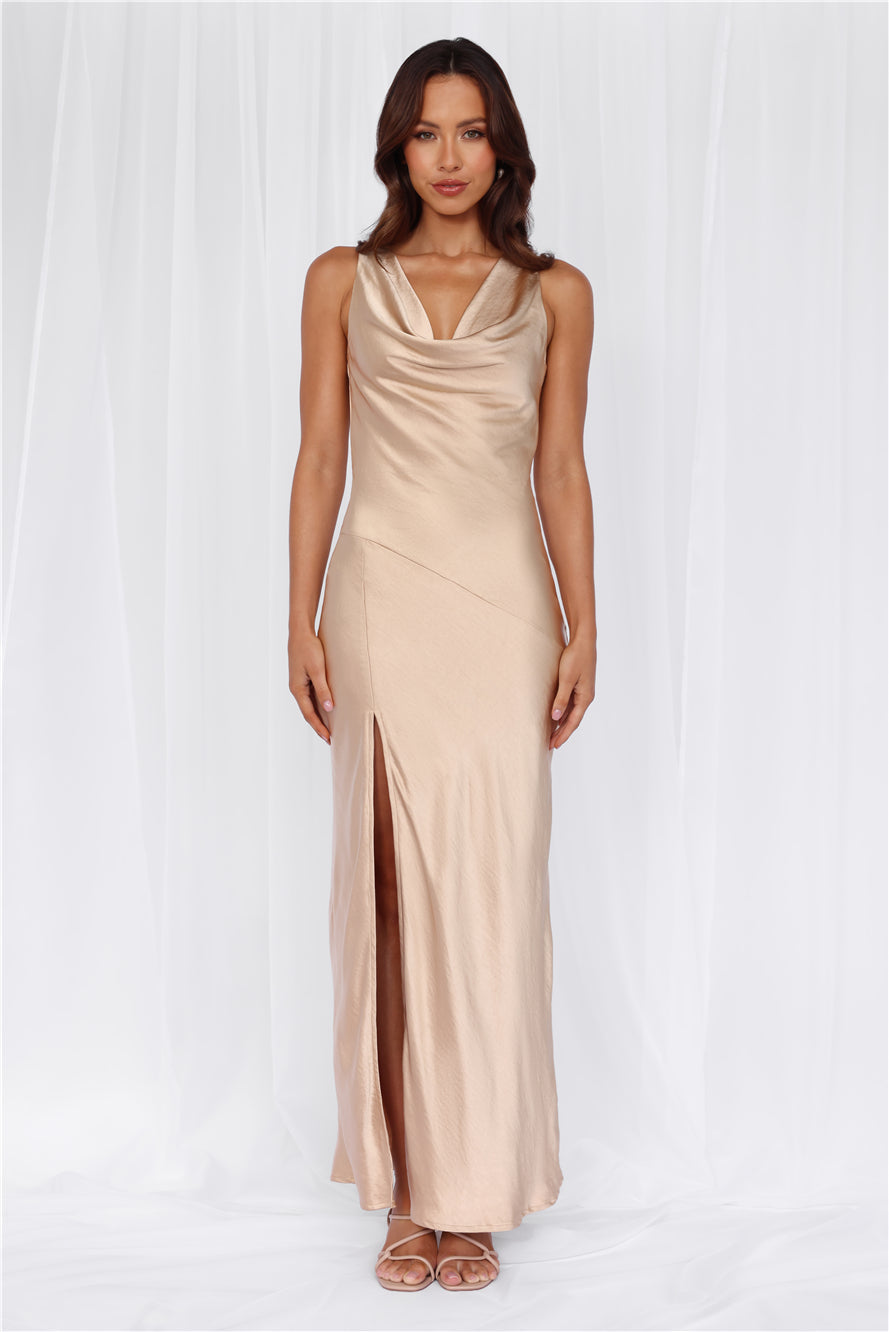 HELLO MOLLY The Loretta Cowl Satin Maxi Dress Champagne
