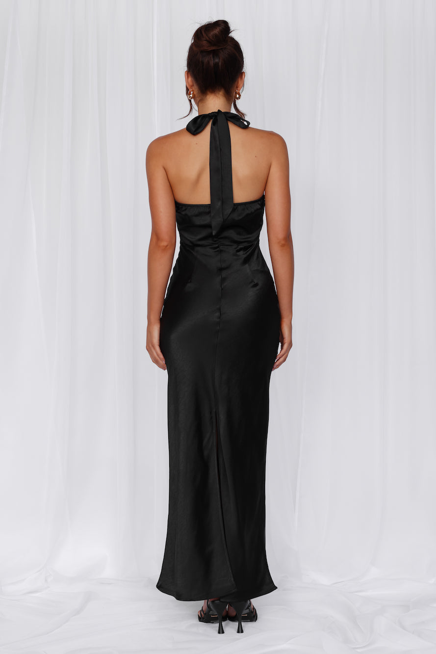 HELLO MOLLY The Cleo Halter Satin Maxi Dress Black