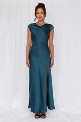 HELLO MOLLY The Valentina Cap Sleeve Satin Maxi Dress Teal