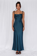 HELLO MOLLY The Penelope Cowl Satin Maxi Dress Teal