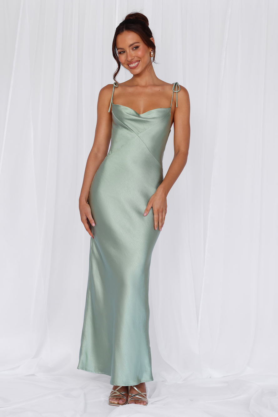 HELLO MOLLY The Penelope Cowl Satin Maxi Dress Sage