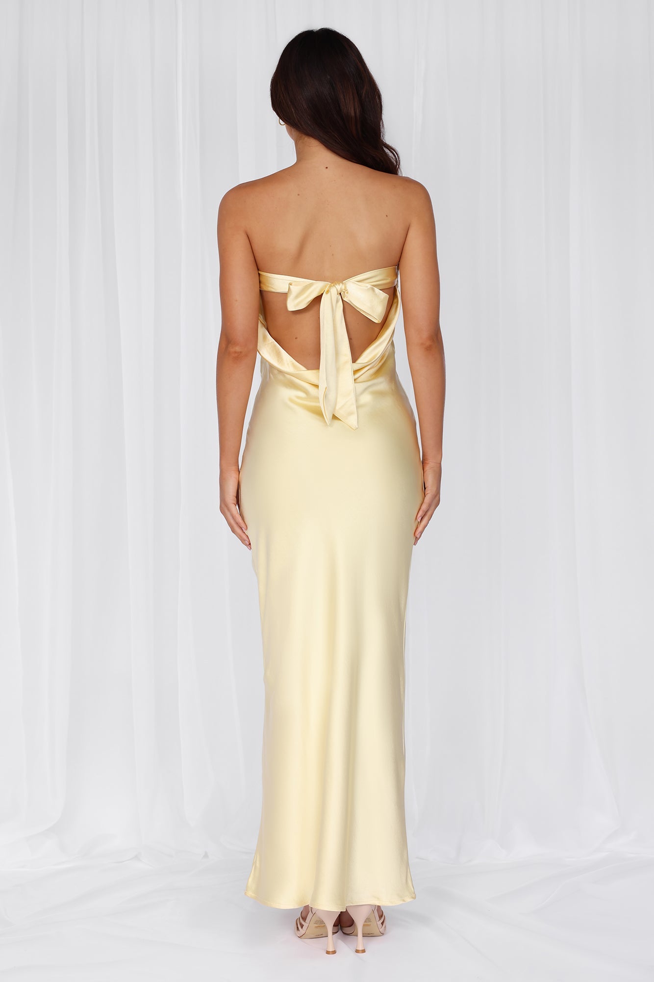 HELLO MOLLY The Felicity Strapless Satin Maxi Dress Yellow