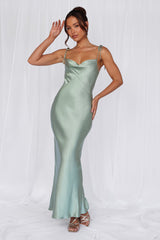 HELLO MOLLY The Penelope Cowl Satin Maxi Dress Sage