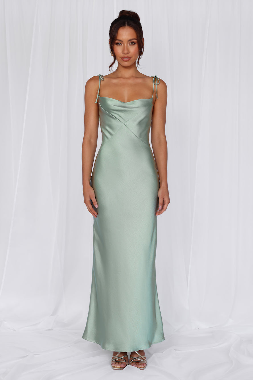 HELLO MOLLY The Penelope Cowl Satin Maxi Dress Sage