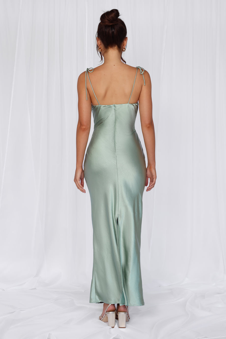 HELLO MOLLY The Penelope Cowl Satin Maxi Dress Sage