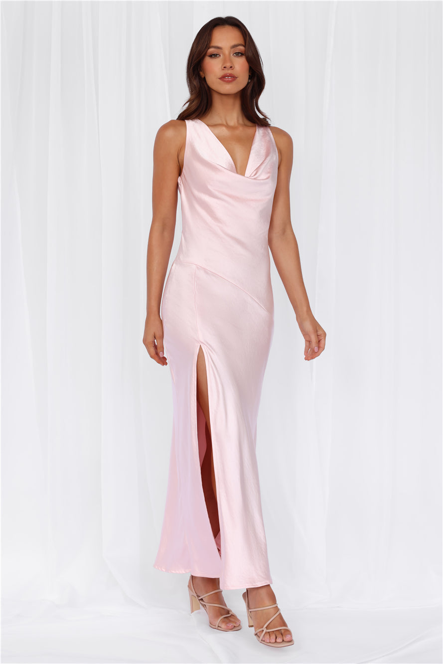 HELLO MOLLY The Loretta Cowl Satin Maxi Dress Pink