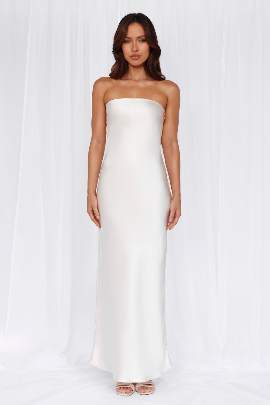 HELLO MOLLY The Felicity Strapless Satin Maxi Dress Pearl