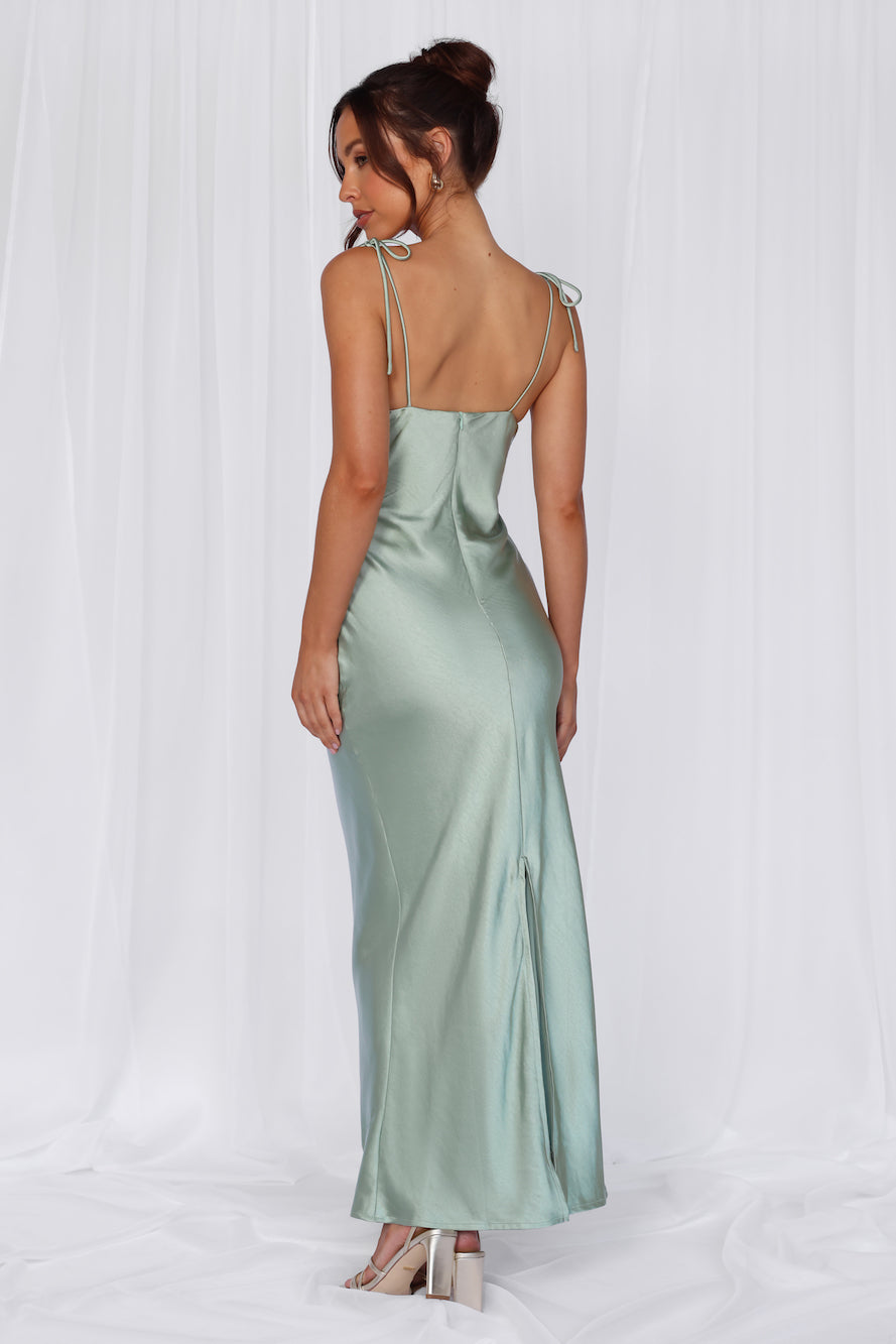 HELLO MOLLY The Penelope Cowl Satin Maxi Dress Sage