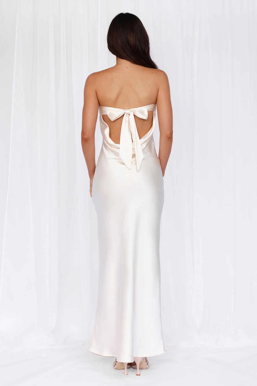 HELLO MOLLY The Felicity Strapless Satin Maxi Dress Pearl