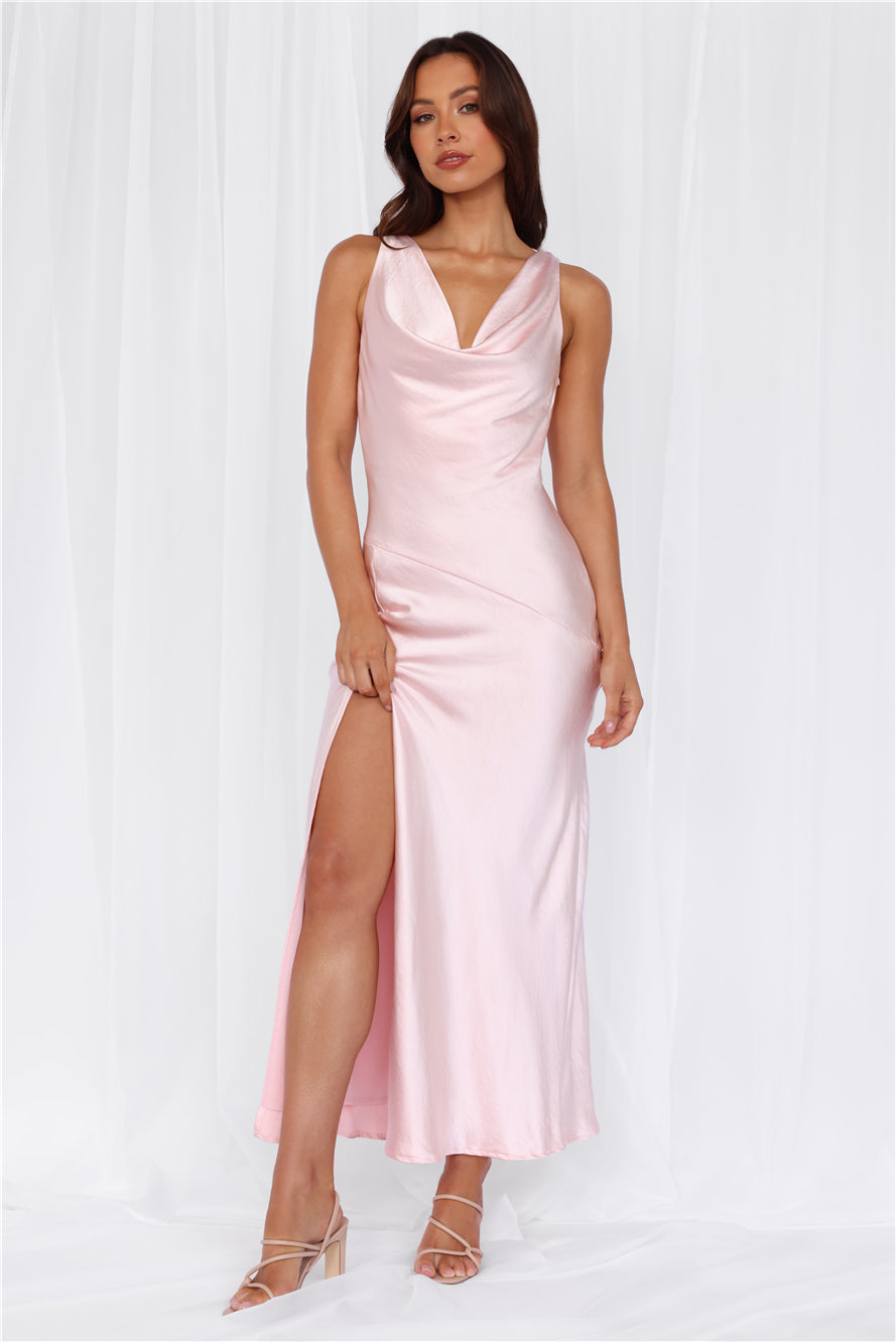 HELLO MOLLY The Loretta Cowl Satin Maxi Dress Pink