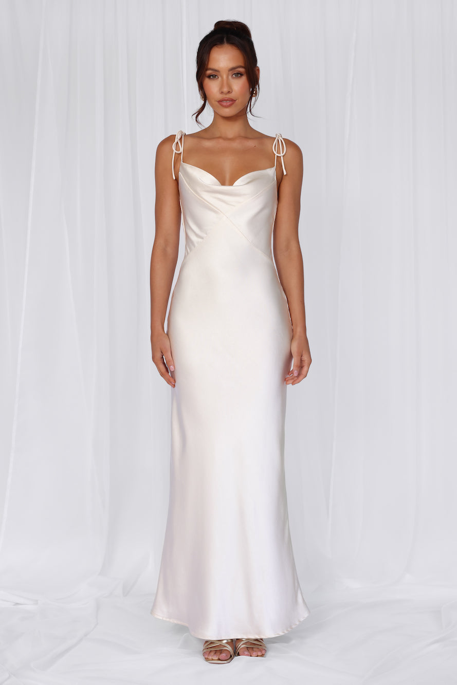 HELLO MOLLY The Penelope Cowl Satin Maxi Dress Pearl