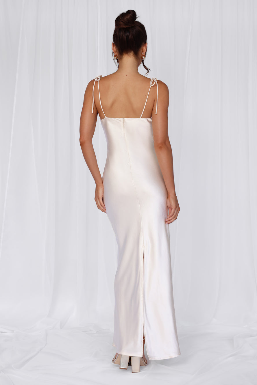 HELLO MOLLY The Penelope Cowl Satin Maxi Dress Pearl