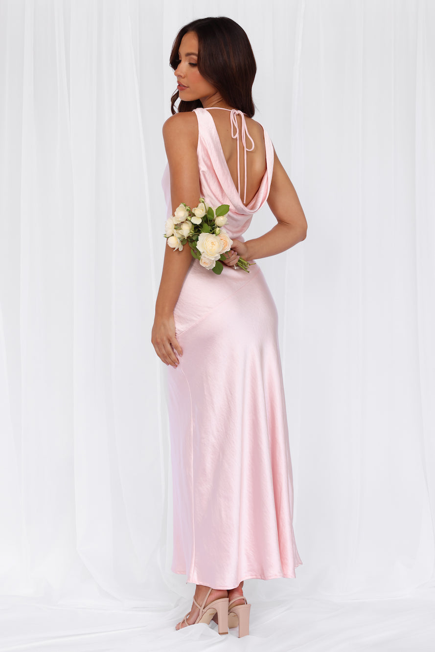 HELLO MOLLY The Loretta Cowl Satin Maxi Dress Pink