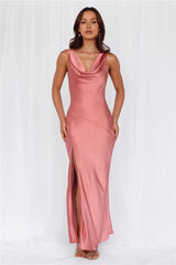 HELLO MOLLY The Loretta Cowl Satin Maxi Dress Rose