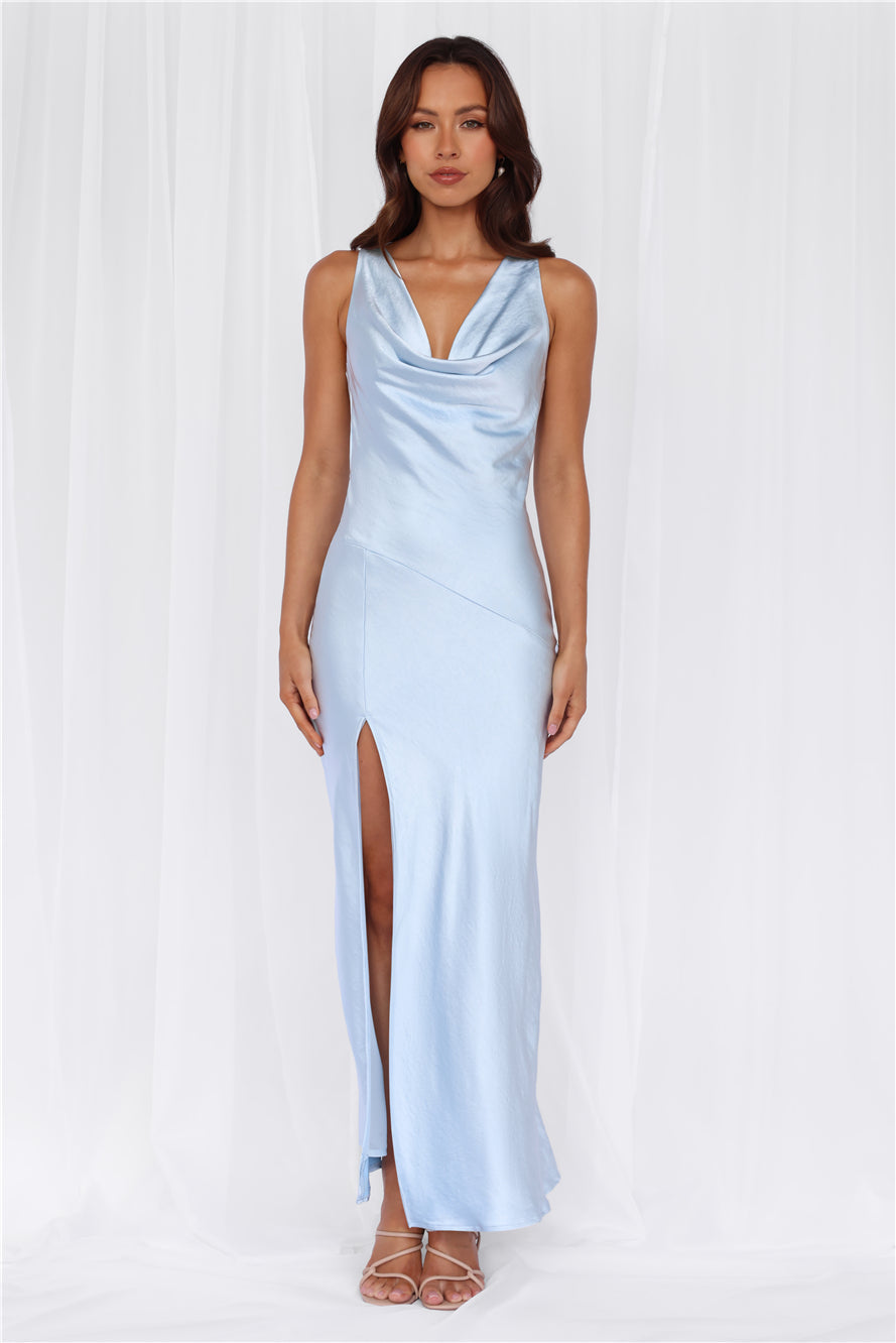 HELLO MOLLY The Loretta Cowl Satin Maxi Dress Blue