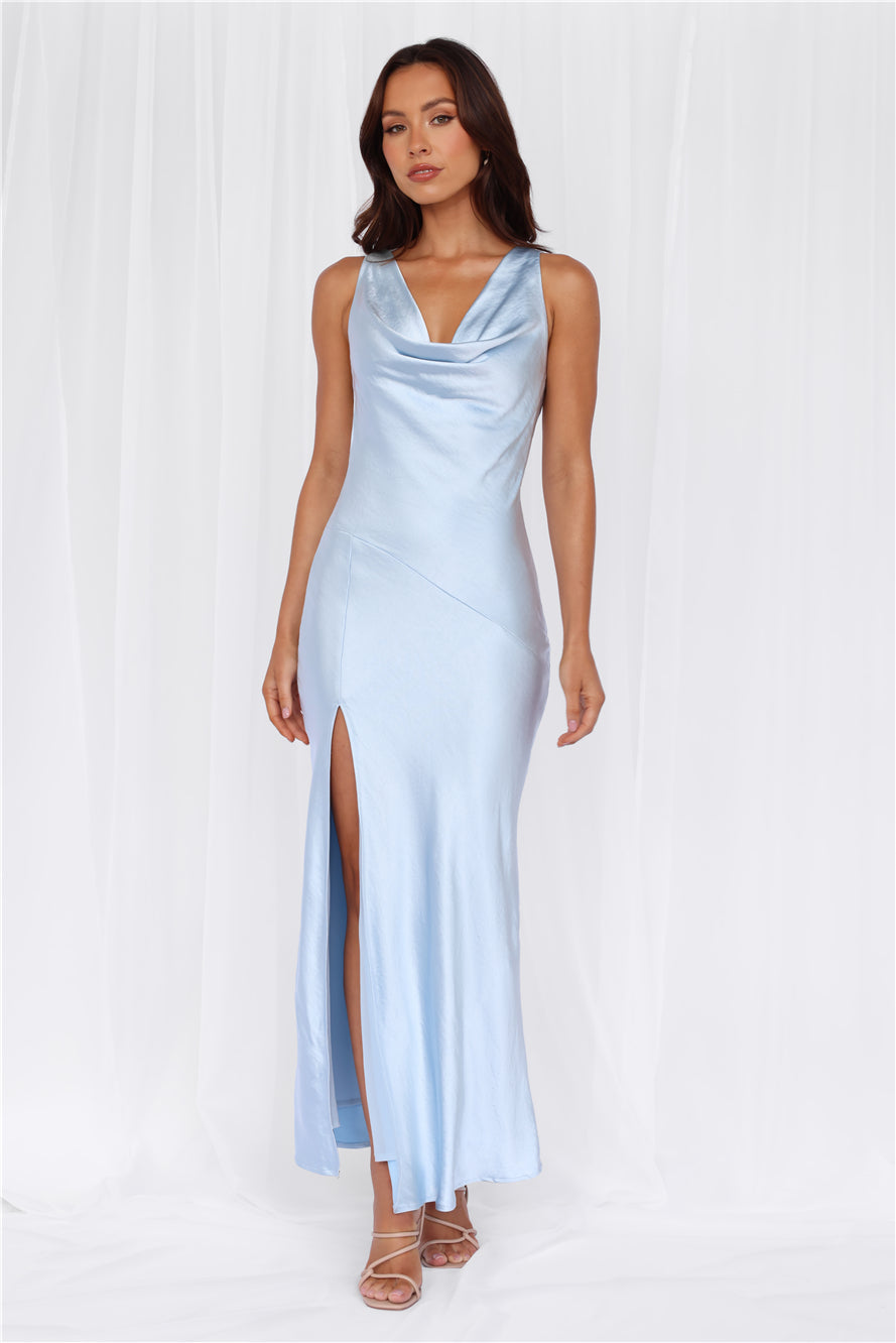 HELLO MOLLY The Loretta Cowl Satin Maxi Dress Blue