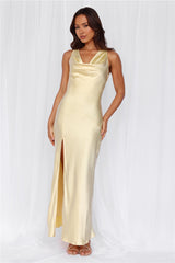 HELLO MOLLY The Loretta Cowl Satin Maxi Dress Yellow