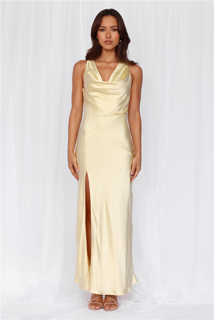HELLO MOLLY The Loretta Cowl Satin Maxi Dress Yellow