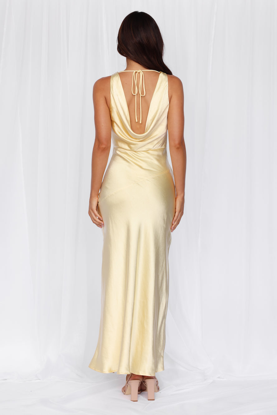 HELLO MOLLY The Loretta Cowl Satin Maxi Dress Yellow