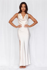HELLO MOLLY The Loretta Cowl Satin Maxi Dress Pearl