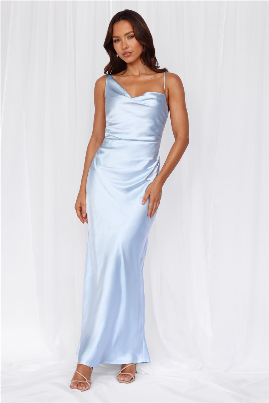HELLO MOLLY The Madeline Cowl Satin Maxi Dress Blue