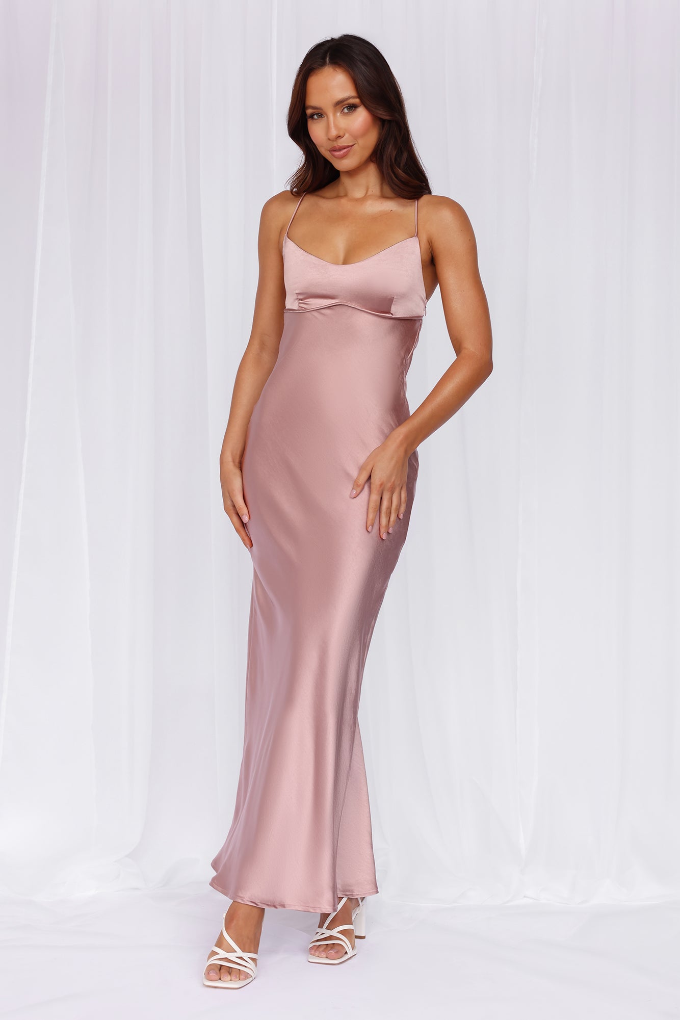 HELLO MOLLY The Samara Satin Maxi Dress Dusty Pink