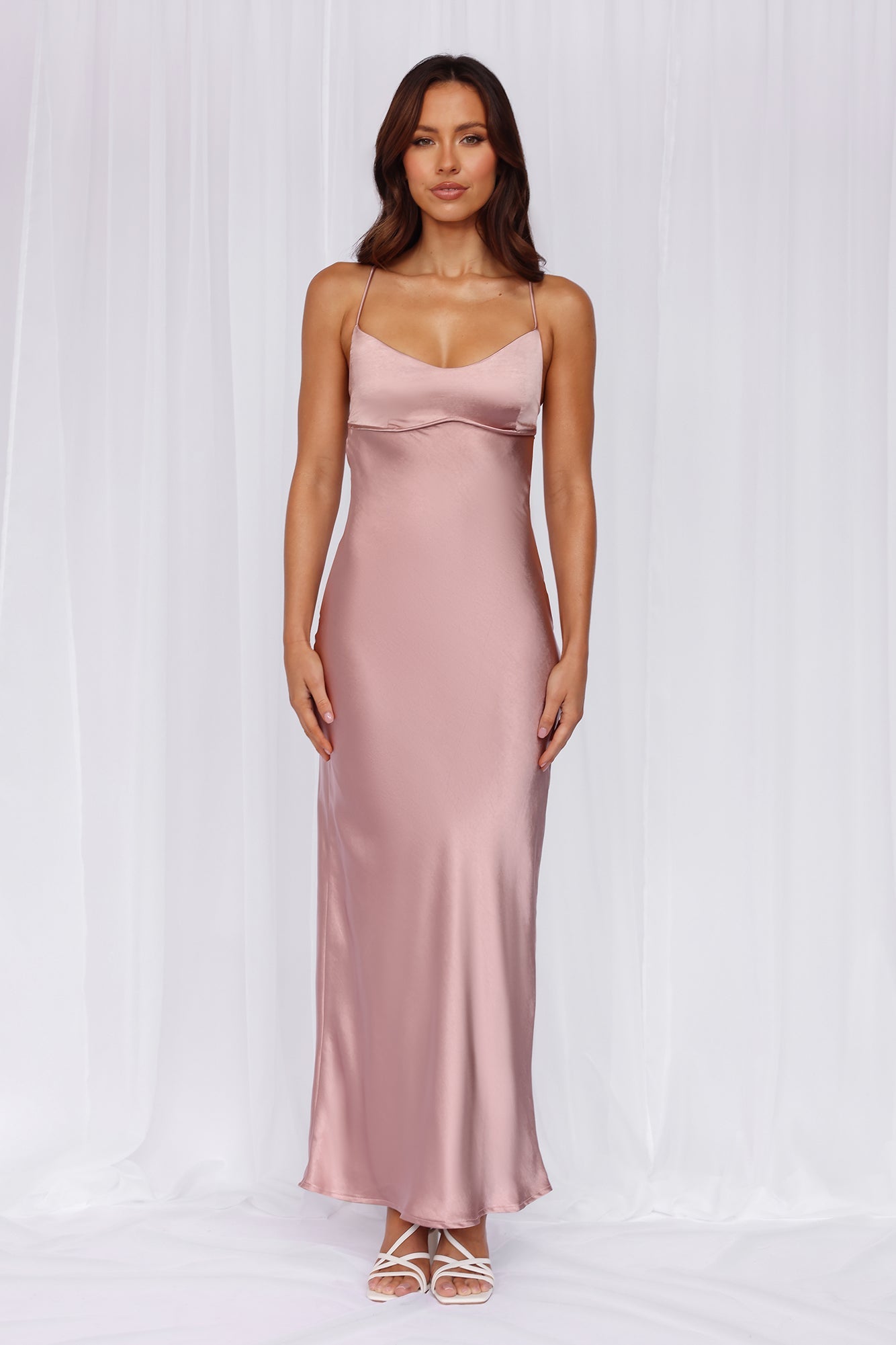 HELLO MOLLY The Samara Satin Maxi Dress Dusty Pink