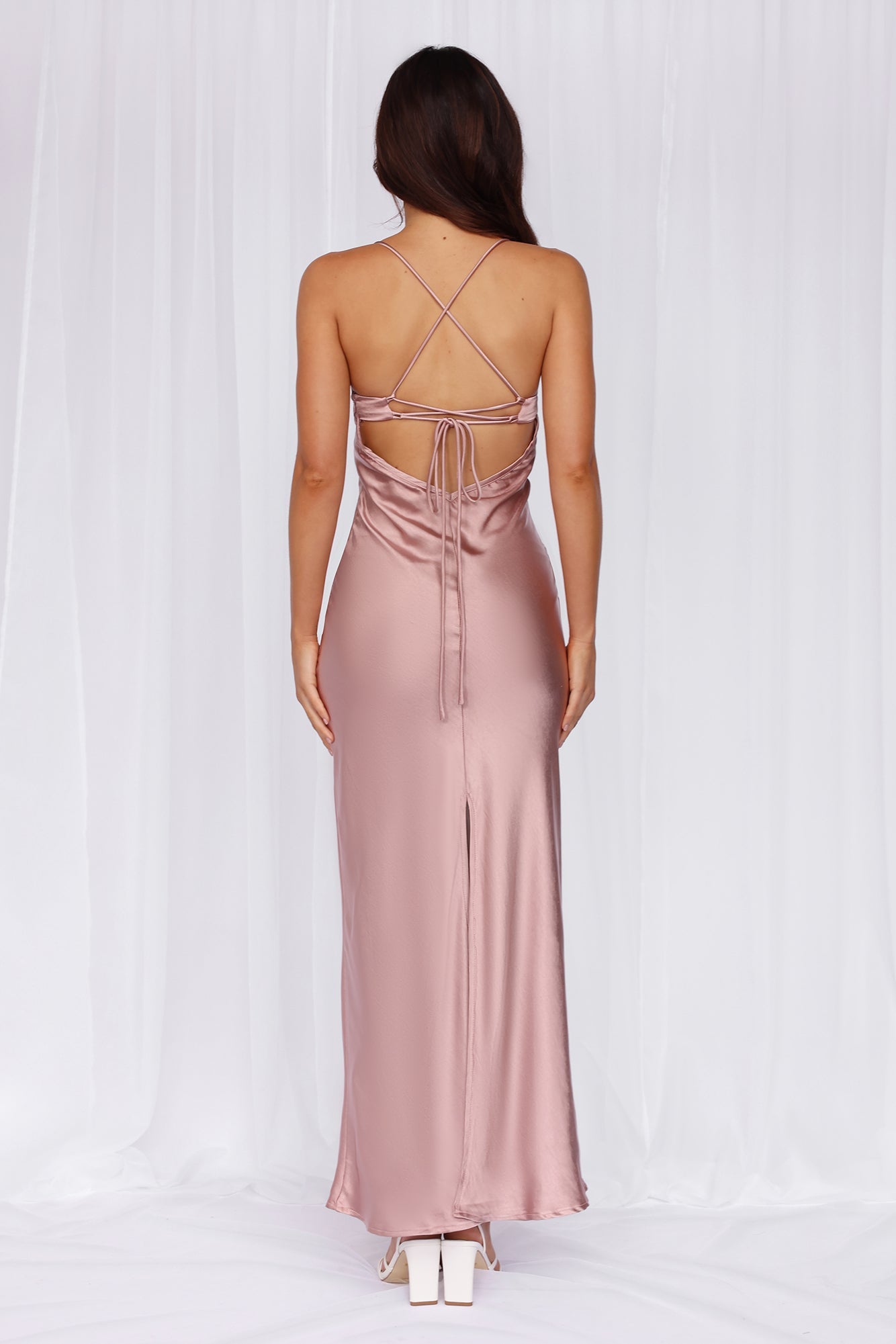 HELLO MOLLY The Samara Satin Maxi Dress Dusty Pink