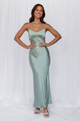 HELLO MOLLY The Samara Satin Maxi Dress Sage