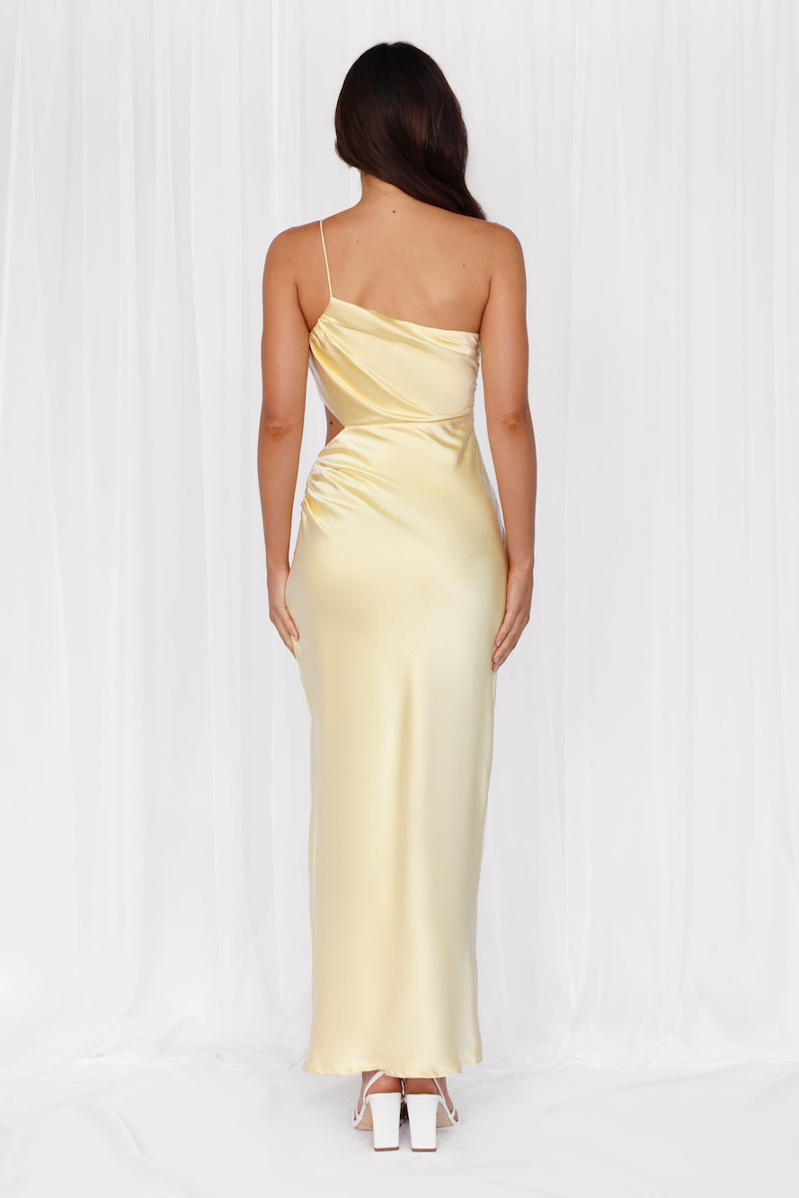 HELLO MOLLY The Opal One Shoulder Satin Maxi Dress Yellow