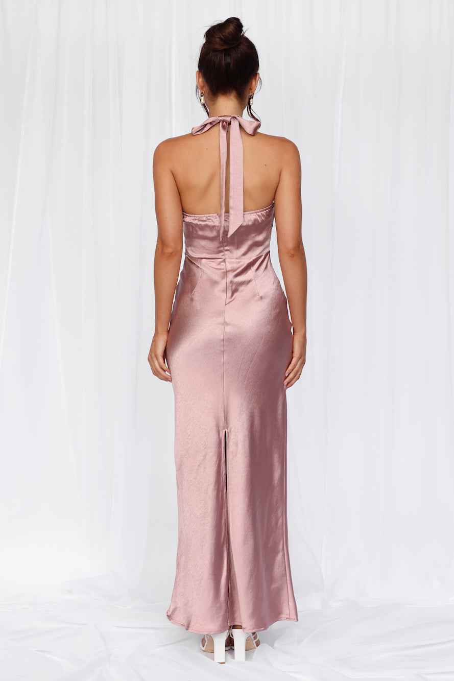 HELLO MOLLY The Cleo Halter Satin Maxi Dress Dusty Pink