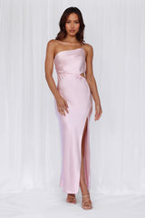 HELLO MOLLY The Opal One Shoulder Satin Maxi Dress Pink