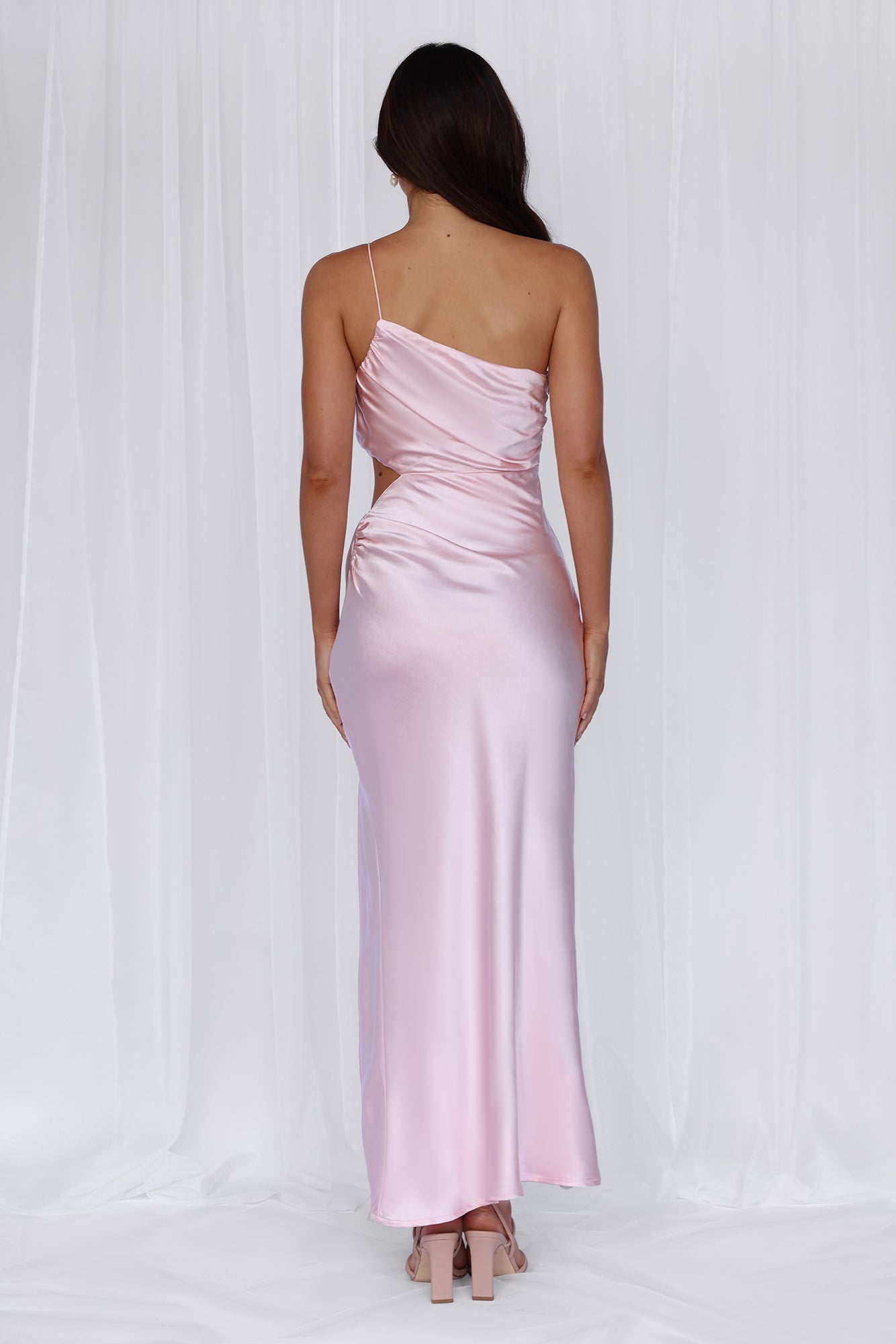 HELLO MOLLY The Opal One Shoulder Satin Maxi Dress Pink