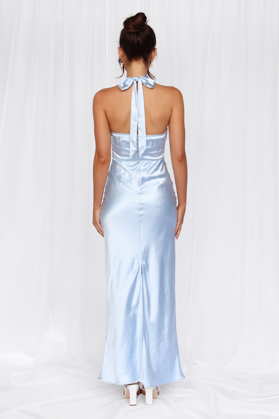 HELLO MOLLY The Cleo Halter Satin Maxi Dress Blue