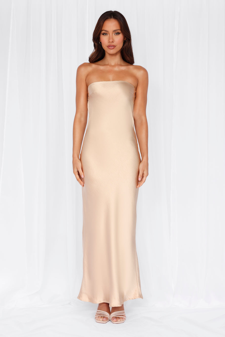 HELLO MOLLY The Felicity Strapless Satin Maxi Dress Champagne