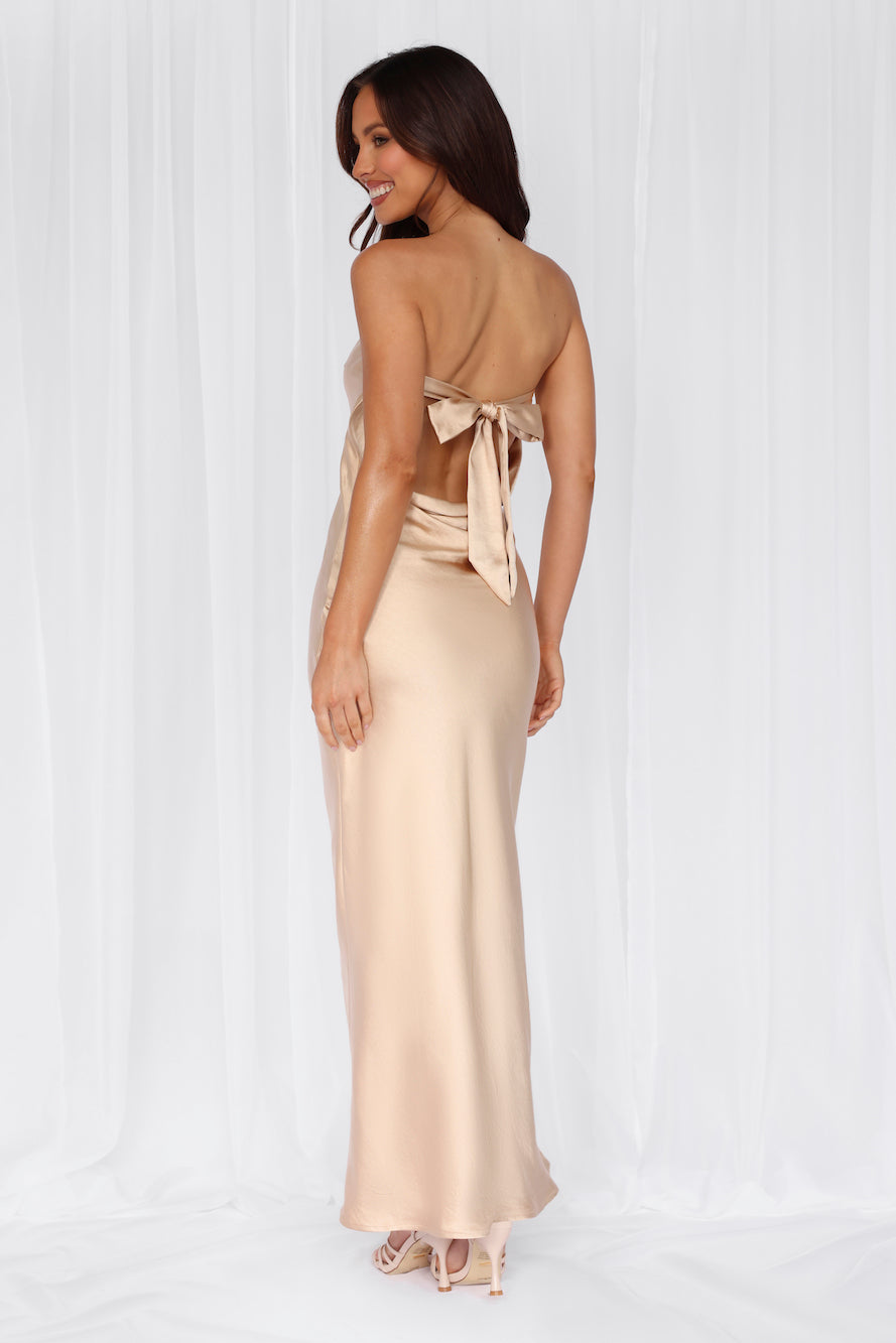 HELLO MOLLY The Felicity Strapless Satin Maxi Dress Champagne