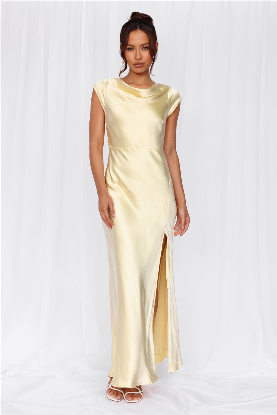 HELLO MOLLY The Valentina Cap Sleeve Satin Maxi Dress Yellow