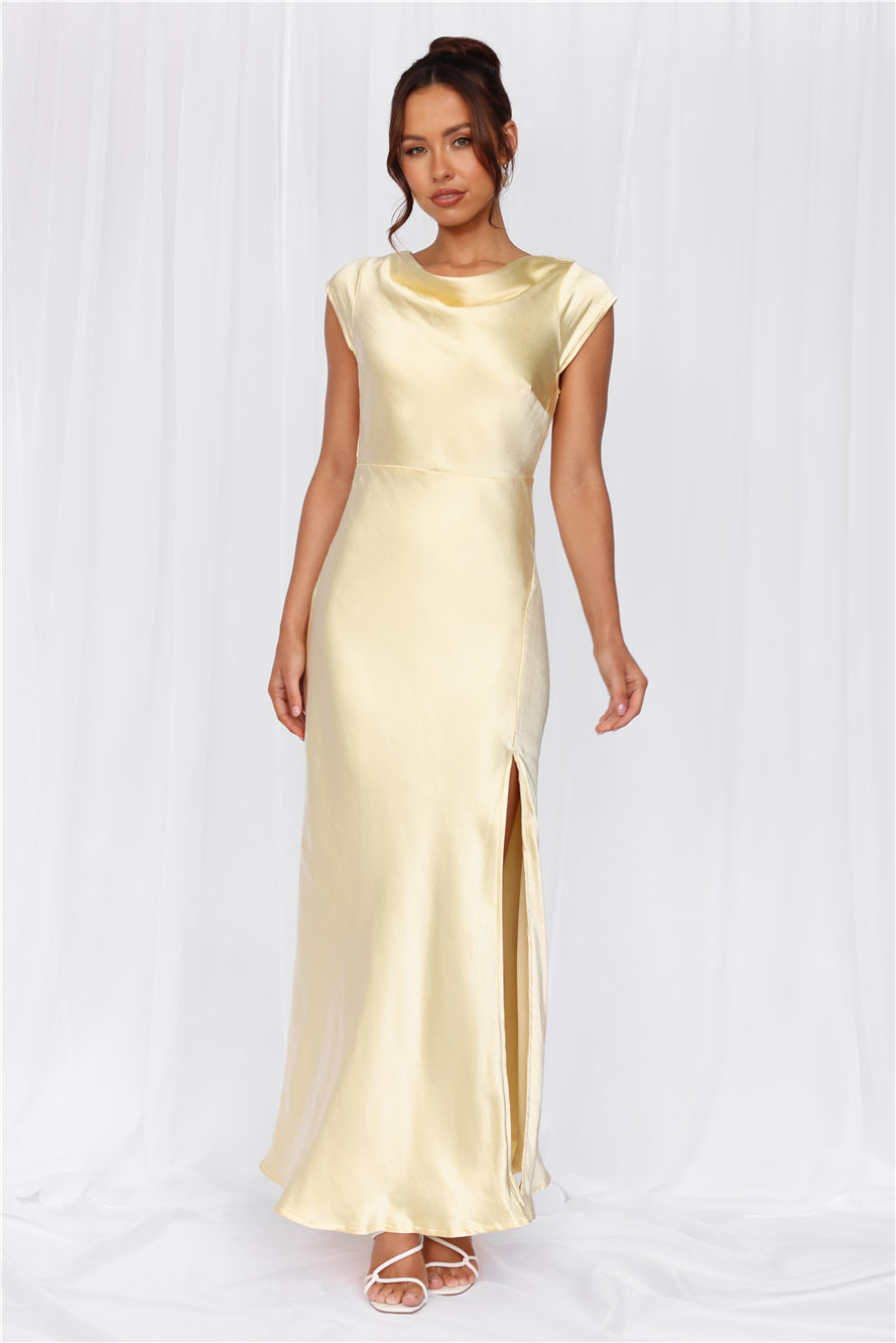 HELLO MOLLY The Valentina Cap Sleeve Satin Maxi Dress Yellow