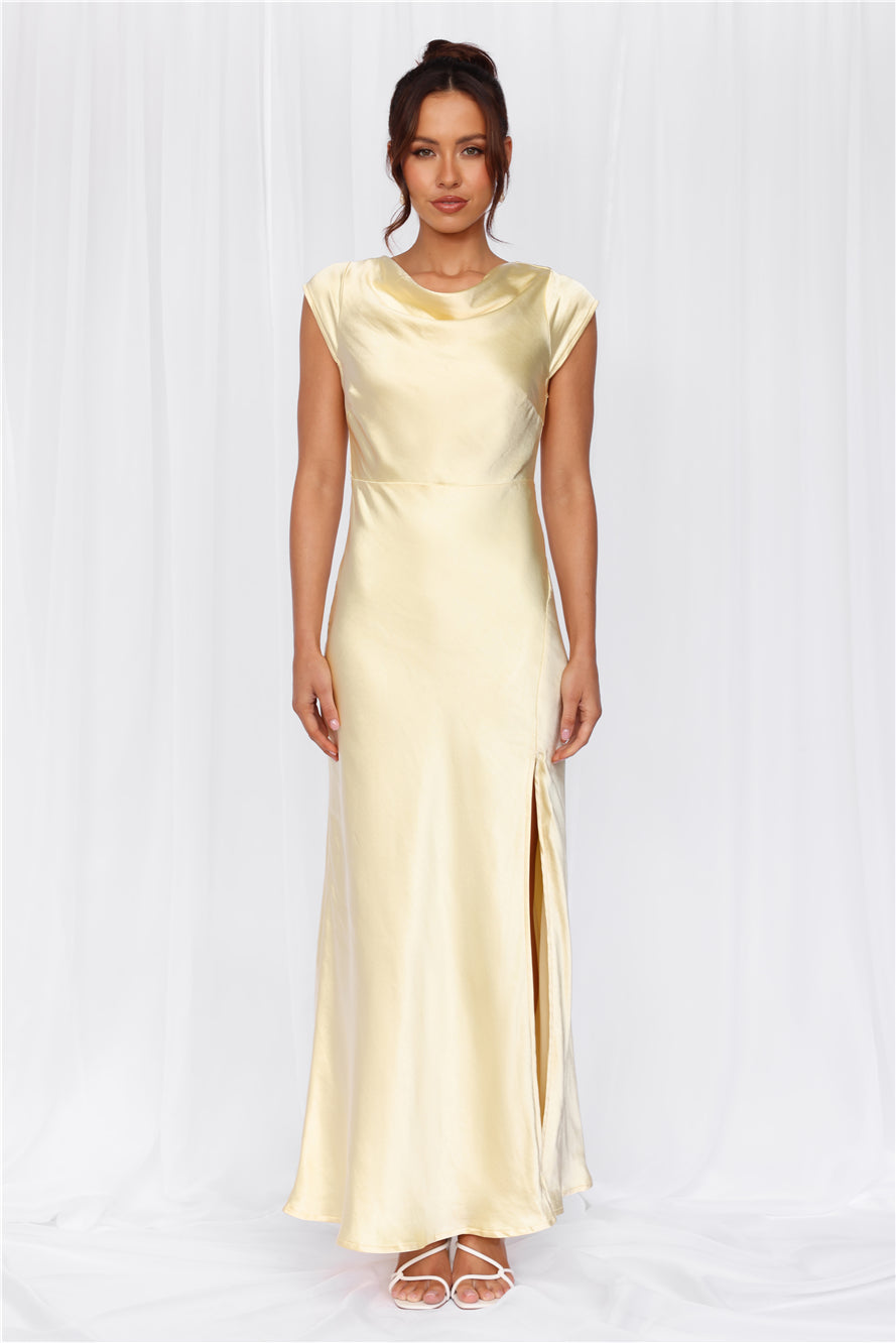 HELLO MOLLY The Valentina Cap Sleeve Satin Maxi Dress Yellow