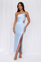 HELLO MOLLY The Opal One Shoulder Satin Maxi Dress Blue