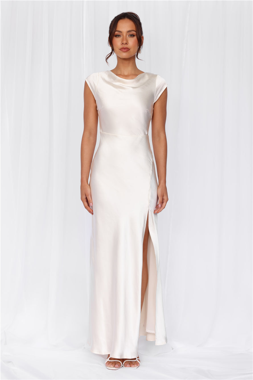 HELLO MOLLY The Valentina Cap Sleeve Satin Maxi Dress Pearl