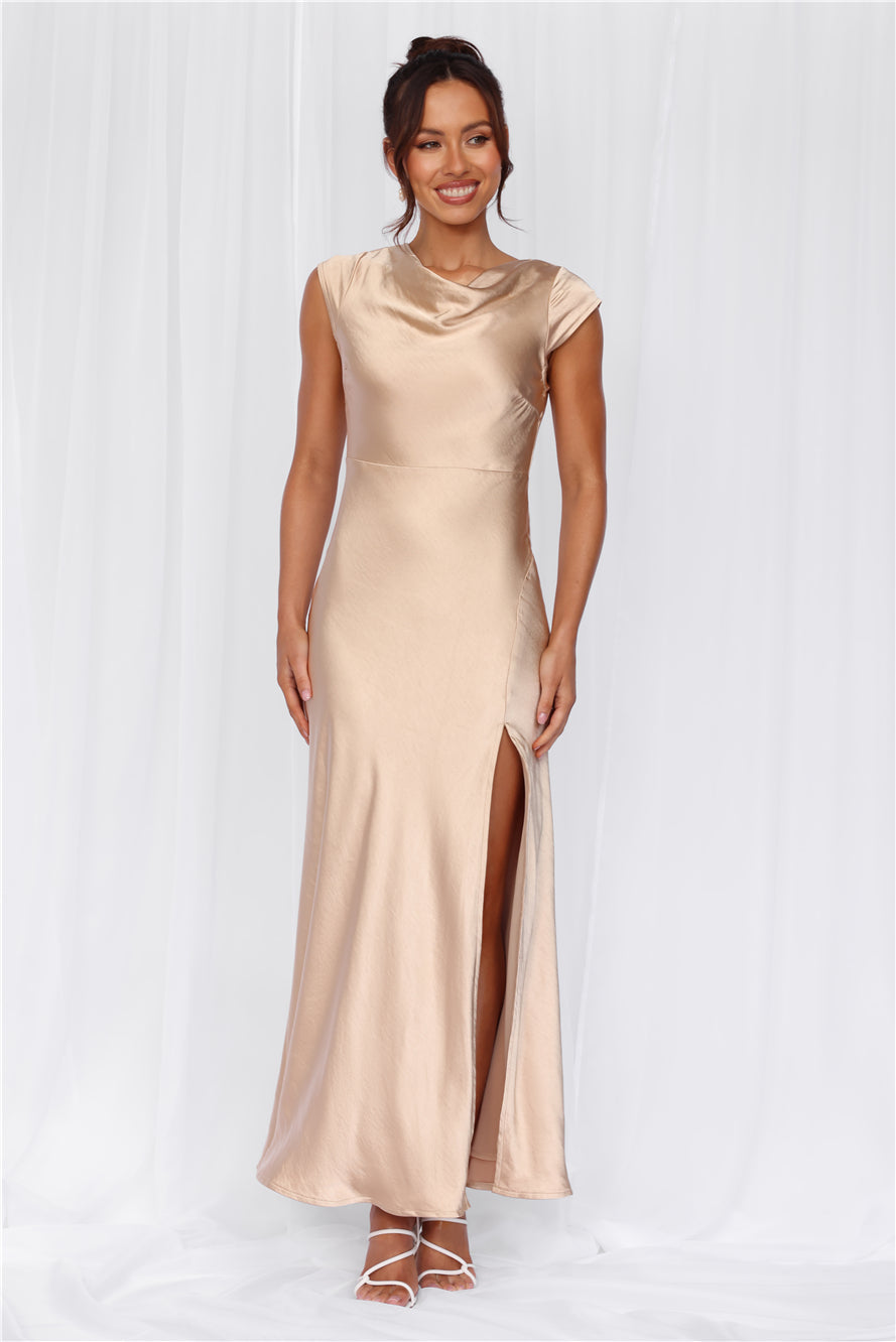 HELLO MOLLY The Valentina Cap Sleeve Satin Maxi Dress Champagne