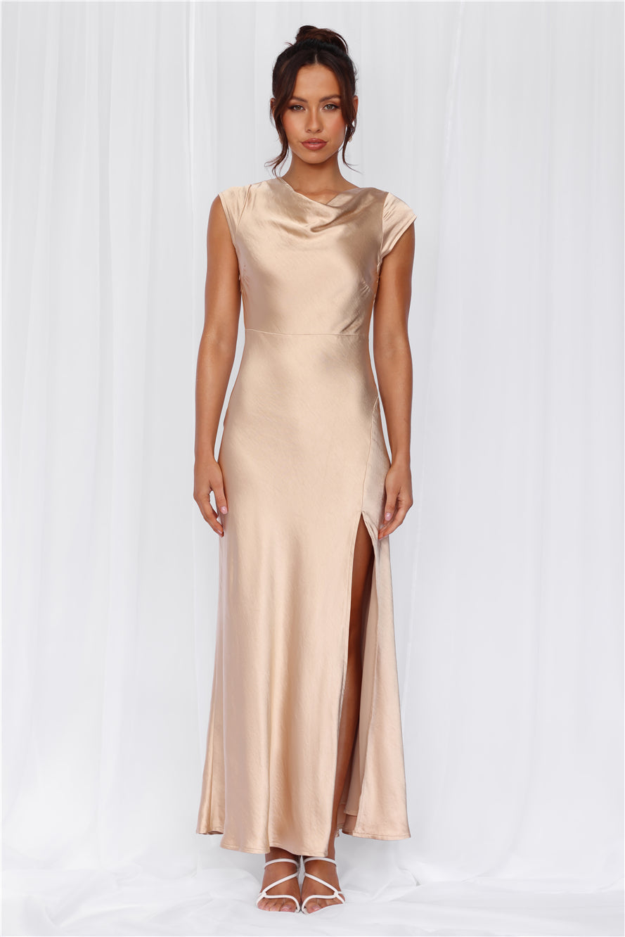 HELLO MOLLY The Valentina Cap Sleeve Satin Maxi Dress Champagne
