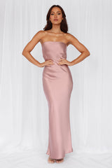 HELLO MOLLY The Felicity Strapless Satin Maxi Dress Dusty Pink