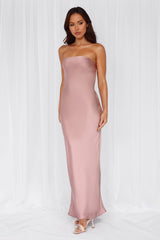 HELLO MOLLY The Felicity Strapless Satin Maxi Dress Dusty Pink