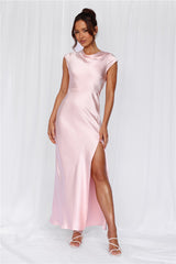 HELLO MOLLY The Valentina Cap Sleeve Satin Maxi Dress Pink