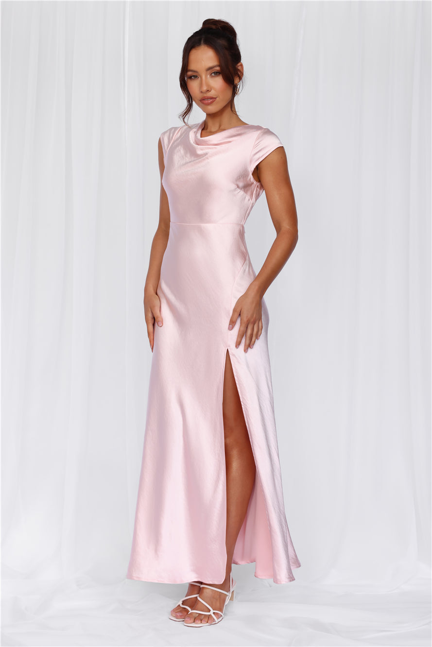 HELLO MOLLY The Valentina Cap Sleeve Satin Maxi Dress Pink