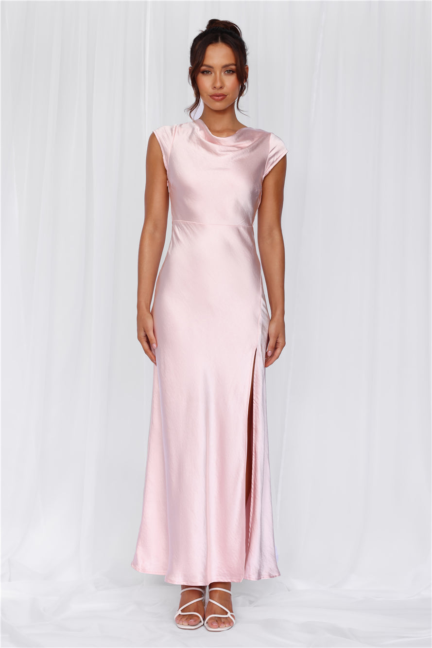 HELLO MOLLY The Valentina Cap Sleeve Satin Maxi Dress Pink