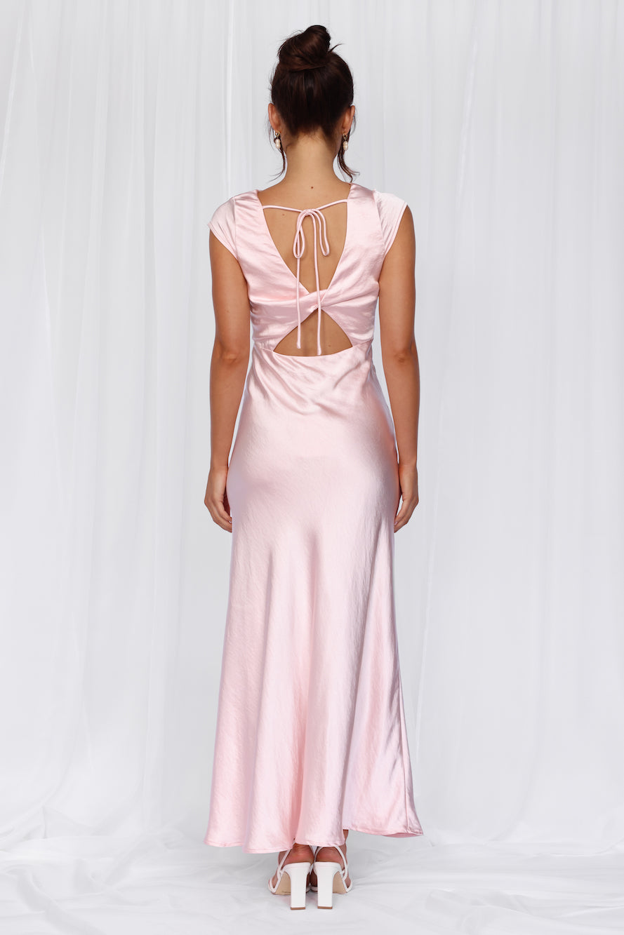 HELLO MOLLY The Valentina Cap Sleeve Satin Maxi Dress Pink