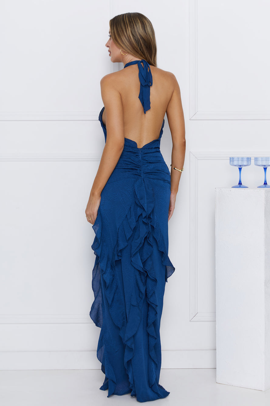 Luxe Mood Halter Maxi Dress Blue